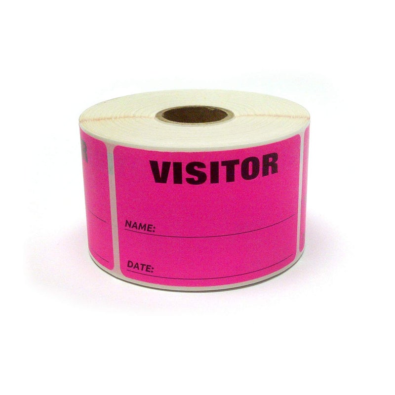 NextDayLabels - 3 x 2 Visitor Labels Pass, ID Labels and Safety Identification Badge Stickers 500 Per Roll (Fluorescent Pink) - Image 1